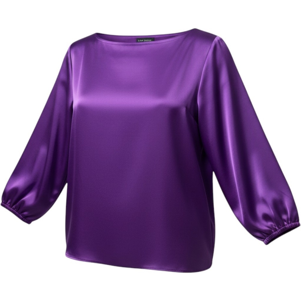 Lane Bryant Blouse Womens 20 Purple Satin Puff Sleeve Boat Neck Chic Office Wear